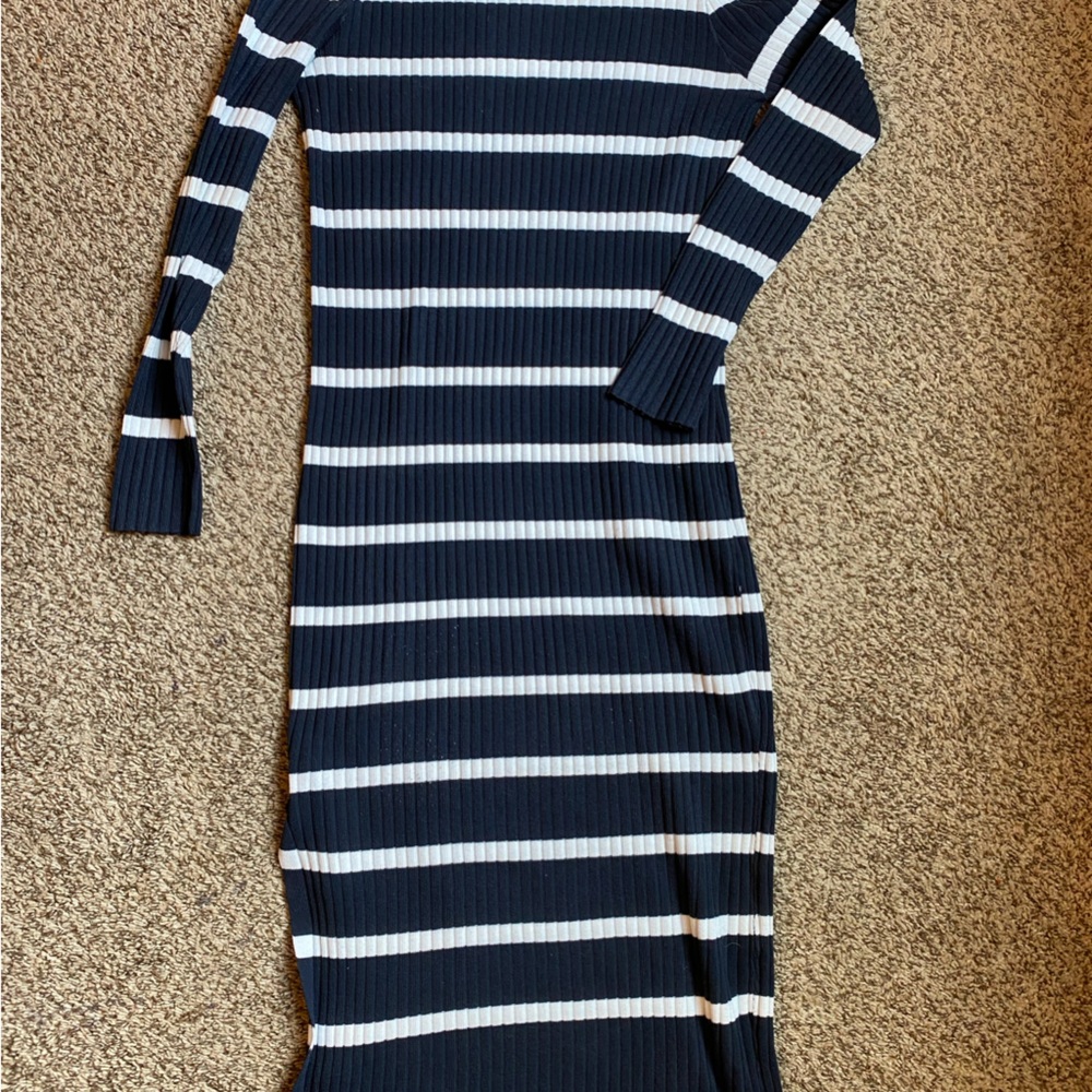 Navy and White Mock Neck Sweater Dress